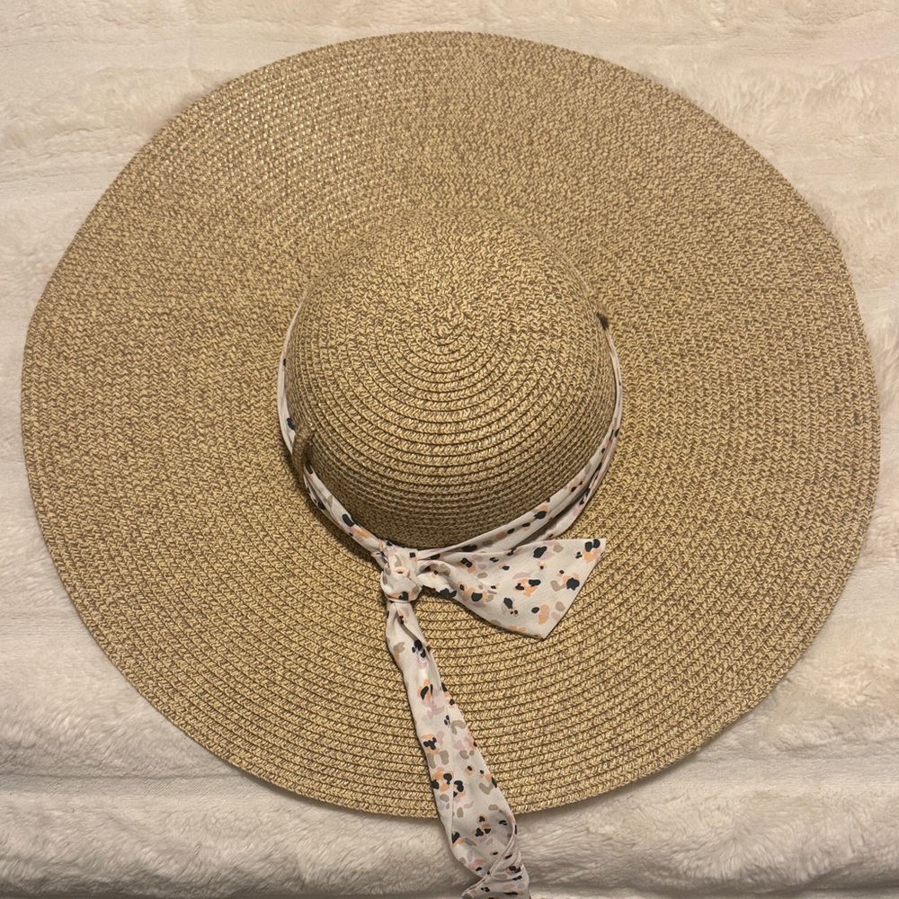 a new day Tan Straw Hat with Patterned Band